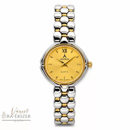 ASTRON 5115-9 női karóra, bicolor színű nemesacél tok, bicolor nemesacél csat, arany színű számlap, keményített ásványüveg, svájci szerkezet, quartz szerkezet, cseppmentes vízállóság