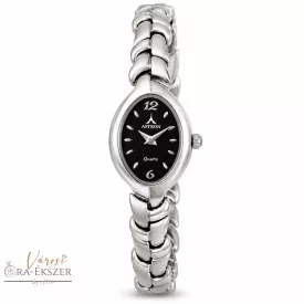   ASTRON 5121-1 női karóra, ezüst színű fém tok, ezüst színű fémcsat, fekete számlap, keményített ásványüveg, quartz szerkezet, cseppmentes vízállóság