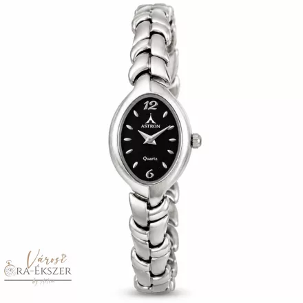 ASTRON 5121-1 női karóra, ezüst színű fém tok, ezüst színű fémcsat, fekete számlap, keményített ásványüveg, quartz szerkezet, cseppmentes vízállóság