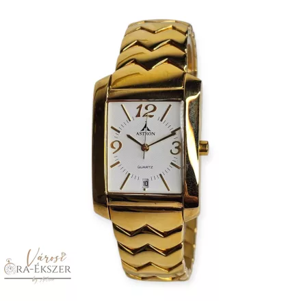 ASTRON 5136-7 férfi karóra, arany színű nemesacél tok és csat, fehér számlap, keményített ásványüveg, quartz szerkezet, cseppmentes vízállóság