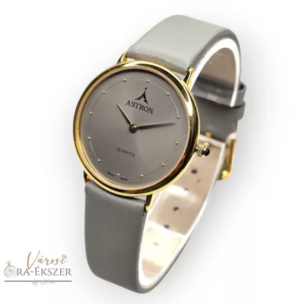 ASTRON 5152-8-1 divatos női karóra, arany színű nemesacél tok, szürke bőrszíj, szürke színű számlap, keményített ásványüveg, quartz svájci  szerkezet