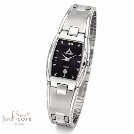   ASTRON 5158-2 férfi karóra, ezüst színű fém tok, ezüst színű fémcsat, fekete számlap, keményített ásványüveg, quartz szerkezet, cseppmentes vízállóság