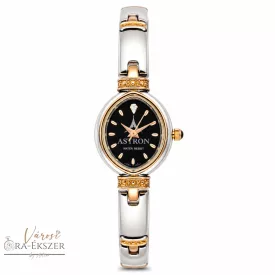   ASTRON 5161-1 női karóra, bicolor színű nemesacél tok, bicolor nemesacél csat, fekete színű számlap, keményített ásványüveg, svájci szerkezet, quartz szerkezet, cseppmentes vízállóság