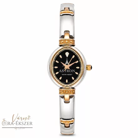 ASTRON 5161-1 női karóra, bicolor színű nemesacél tok, bicolor nemesacél csat, fekete színű számlap, keményített ásványüveg, svájci szerkezet, quartz szerkezet, cseppmentes vízállóság