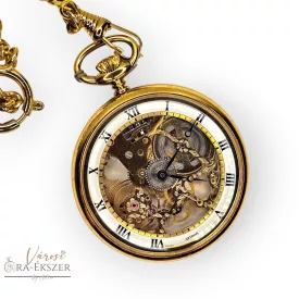   Arany skeleton Astron mechanikus zsebóra férfiaknak– római számos fehér számlappal, gravírozható ajándék (5327-5)