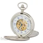 Ezüst színű mintázott Astron mechanikus zsebóra férfiaknak – 50 mm, arab számos számlappal (5368-1) gravírozható klasszikus ajándék