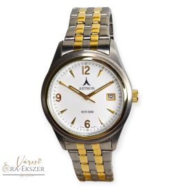   ASTRON 5412-8 férfi karóra, bicolor színű nemesacél tok és nemesacél csat, ezüst színű számlap, keményített ásványüveg, quartz szerkezet, 50 m (5 ATM) vízállóság, dátumkijelzés
