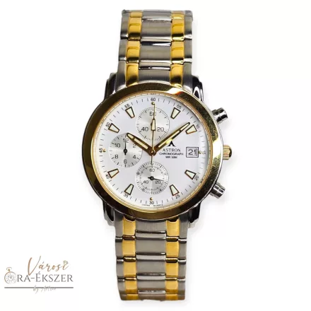 ASTRON 5417-2 férfi chronograph karóra, bicolor színű nemesacél tok és nemesacél csat, ezüst színű számlap, keményített ásványüveg, quartz szerkezet, 50 m (5 ATM) vízállóság, dátumkijelzés