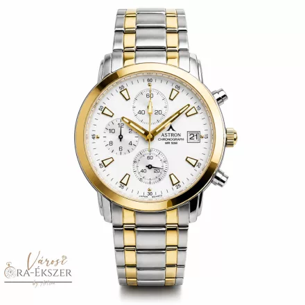 ASTRON 5417-2 férfi chronograph karóra, bicolor színű nemesacél tok és nemesacél csat, ezüst színű számlap, keményített ásványüveg, quartz szerkezet, 50 m (5 ATM) vízállóság, dátumkijelzés