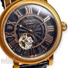 ASTRON 5525-1 férfi karóra, rosegold színű nemesacél tok, fekete színű bőrszíj, fekete számlap, keményített ásványüveg, mechanikus automata szerkezet, WR50M vízállóság