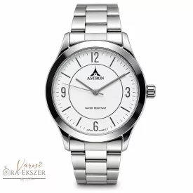   ASTRON 5567-7 férfi karóra, ezüst színű nemesacél tok, ezüst színű nemesacél csat, fehér színű számlap, keményített ásványüveg, quartz szerkezet, cseppmentesvízállóság,