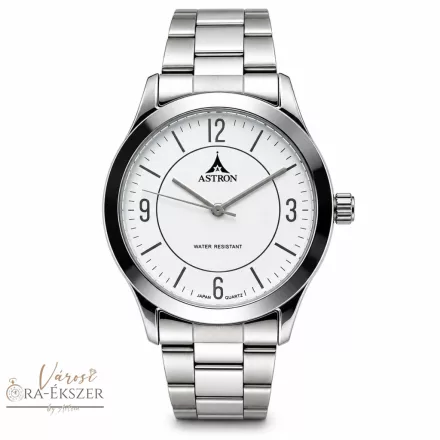 ASTRON 5567-7 férfi karóra, ezüst színű nemesacél tok, ezüst színű nemesacél csat, fehér színű számlap, keményített ásványüveg, quartz szerkezet, cseppmentesvízállóság,