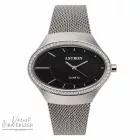 ASTRON 5584-1 női karóra, ezüst színű fém tok, ezüst színű fémcsat, fekete számlap, keményített ásványüveg, quartz szerkezet, cseppmentes vízállóság