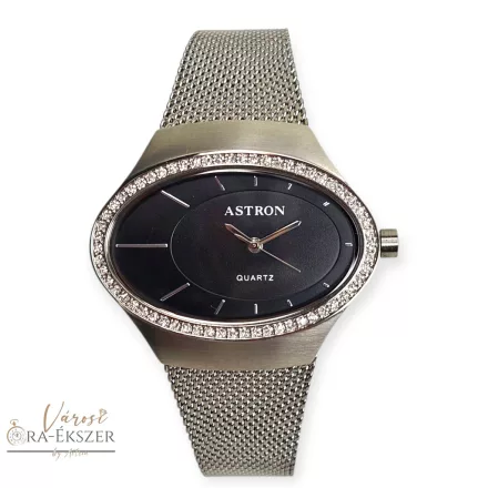 ASTRON 5584-1 női karóra, ezüst színű fém tok, ezüst színű fémcsat, fekete számlap, keményített ásványüveg, quartz szerkezet, cseppmentes vízállóság