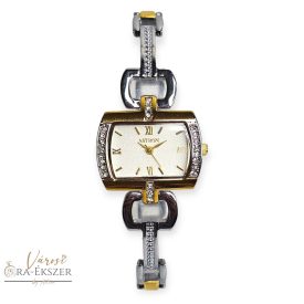   ASTRON 5607-8 női karóra, bicolor színű fém tok és fémcsat, fehér színű számlap, keményített ásványüveg, quartz svájci szerkezet, cseppmentes vízállóság