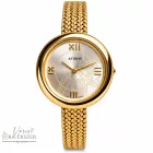 ASTRON 5633-0 elegáns női karóra, arany színű nemesacél tok, arany színű nemesacél csat, arany színű számlap, keményített ásványüveg, quartz szerkezet, cseppmentes vízállóság         