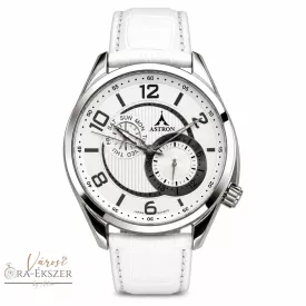   ASTRON 5670-0 férfi karóra, ezüst színű nemesacél tok, fehér bőrszíj, fehér számlap, keményített ásványüveg, quartz szerkezet, 50 m (5 ATM) vízállóság