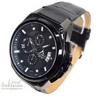 ASTRON 5671-0 férfi karóra, fekete színű nemesacél tok, fekete bőrszíj, fekete színű számlap, keményített ásványüveg, quartz szerkezet, 100 m (10 ATM) vízállóság