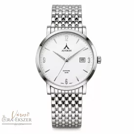   ASTRON 5680-7 férfi karóra, ezüst színű nemesacél tok, ezüst színű nemesacél csat, fehér számlap, zafír, quartz szerkezet, 50 m (5 ATM) vízállóság