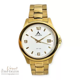   ASTRON 5716-0 férfi karóra, arany színű nemesacél tok és csat, fehér számlap, keményített ásványüveg, quartz szerkezet, 100m vízállóság
