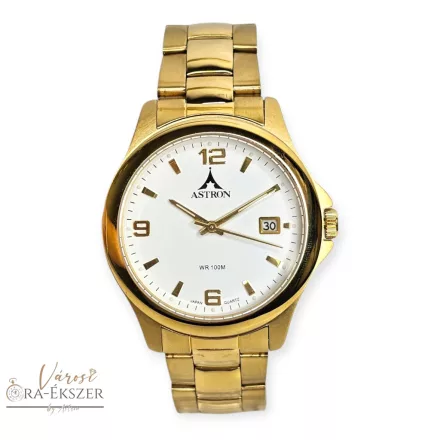 ASTRON 5716-0 férfi karóra, arany színű nemesacél tok és csat, fehér számlap, keményített ásványüveg, quartz szerkezet, 100m vízállóság