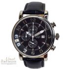 ASTRON 5757-1 férfi karóra, ezüst színű nemesacél tok, fekete bőrszíj, fekete számlap, keményített ásványüveg, quartz szerkezet, 100 m (10 ATM) vízállóság