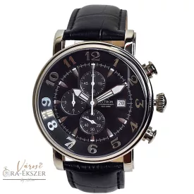   ASTRON 5757-1 férfi karóra, ezüst színű nemesacél tok, fekete bőrszíj, fekete számlap, keményített ásványüveg, quartz szerkezet, 100 m (10 ATM) vízállóság