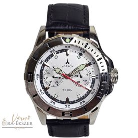   ASTRON 5768-7 férfi karóra, ezüst színű nemesacél tok, fekete bőrszíj, ezüst színű számlap, keményített ásványüveg, quartz szerkezet, 100m (10ATM) vízállóság