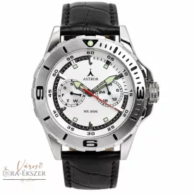   ASTRON 5768-7 férfi karóra, ezüst színű nemesacél tok, fekete bőrszíj, ezüst színű számlap, keményített ásványüveg, quartz szerkezet, 100m (10ATM) vízállóság