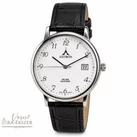   ASTRON 5778-7 férfi karóra, ezüst színű nemesacél tok, fekete bőrszíj, fehér színű számlap, zafír üveg, quartz szerkezet, 50m (5ATM) vízállóság