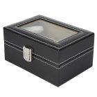 Óratartó doboz, 3 rekeszes, kívül fekete műbőr borítás, belűl krém színű textíl