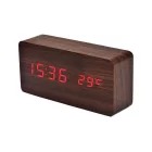 LED asztali óra, barna színű fa/piros led