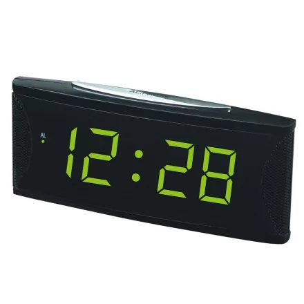 Hálózati asztali óra, fekete, zöld LED 1.8^