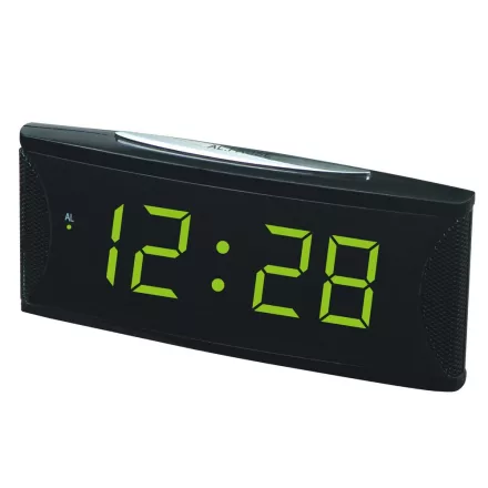 Hálózati asztali óra, fekete színű műanyag tok, kék LED, 1.8^