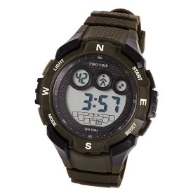   Tiko Time férfi műanyag karóra, quartz, zöld és fekete színű tok és csat, LCD számlap