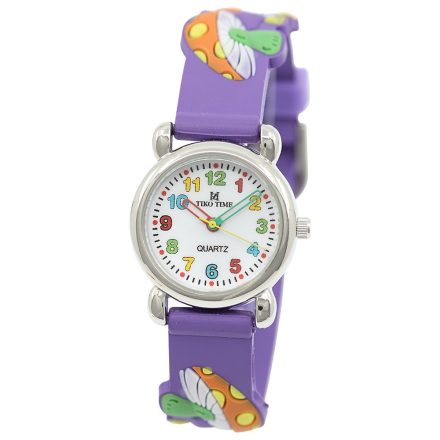 Tiko Time karóra gyerekeknek, quartz, 3D figurás lila alapon gombás szíj