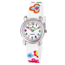   Tiko Time karóra gyerekeknek, quartz, 3D figurás fehér alapon virágos szíj