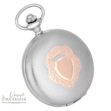 Tiko Time zsebóra – pajzs mintás bicolor (ezüst–rózsaarany) tok, arab számlap, gravírozható ajándék