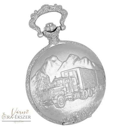 Kamion mintás Tiko Time férfi zsebóra – ezüst tok, arab számos fehér számlap, gravírozható ajándék