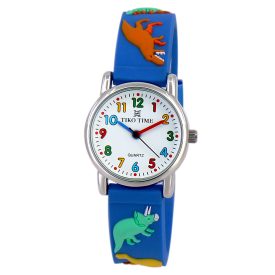   Tiko Time karóra gyerekeknek, ezüst színű fémtok, quartz szerkezet, 3D figurás  rózsaszínű műanyag szíj, fehér színű arab számos számlap, cseppmentes vízállóság