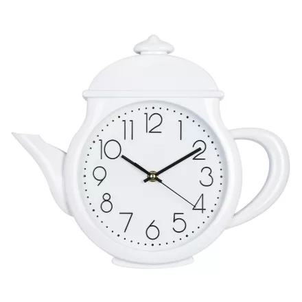 Tiko Time falióra, quartz, teáskanna forma, fehér színű tok, fehér számlap, sweep (halk járású)