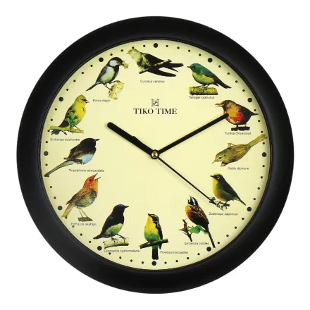 Tiko Time falióra, quartz, fekete színű tok, madaras számlap, (madárhangos)