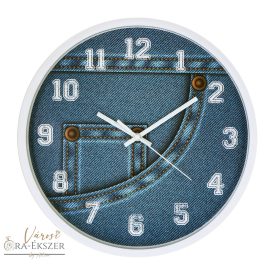   Falióra, quartz, fehér színű műanyag tok, kék színű arab számos számlap (farmer)