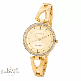   ASTRON 8006-9 divatos női karóra, arany színű nemesacél tok, arany színű nemesacél csat, arany színű számlap, zafírüveg, quartz szerkezet, cseppmentes vízállóság