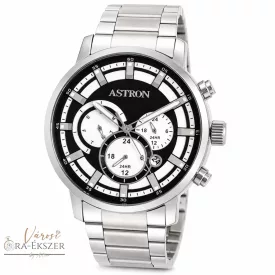   ASTRON 8011-1 sportos férfi karóra, multifunkciós, ezüst színű nemesacél tok, ezüst színű nemesacél csat, fekete számlap, keményített ásványüveg, quartz szerkezet, 50 m (5 ATM) vízállóság