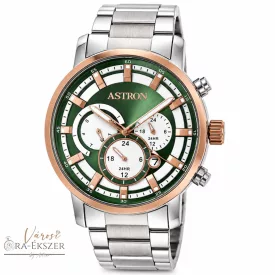   ASTRON 8011-3 sportos férfi karóra, ezüst és rózsaarany színű nemesacél tok, ezüst színű nemesacél csat, zöld számlap, keményített ásványüveg, multifunkciós quartz szerkezet, 50 m (5 ATM) vízállóság