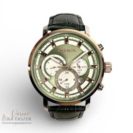   ASTRON 8011-5 sportos férfi karóra, ezüst és rózsaarany színű nemesacél tok, zöld színű bőrszíj, zöld számlap, keményített ásványüveg, multifunkciós quartz szerkezet, 50 m (5 ATM) vízállóság