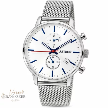 ASTRON 8012-8 sportos férfi karóra, ezüst színű nemesacél tok, ezüst színű nemesacél csat, ezüst színű számlap, keményített ásványüveg, multifunkciós quartz szerkezet, 50 m (5 ATM) vízállóság