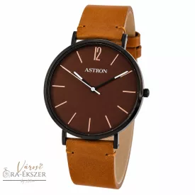   ASTRON 8014-5 férfi karóra, fekete színű nemesacél tok, barna bőrszíj, barna színű számlap, keményített ásványüveg, quartz szerkezet, cseppmentes vízállóság