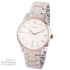 ASTRON 8019-0 elegáns férfi karóra, bicolor (rózsaarany és ezüst) nemesacél tok, bicolor nemesacél csat, fehér számlap, keményített ásványüveg, quartz szerkezet, cseppmentes vízállóság